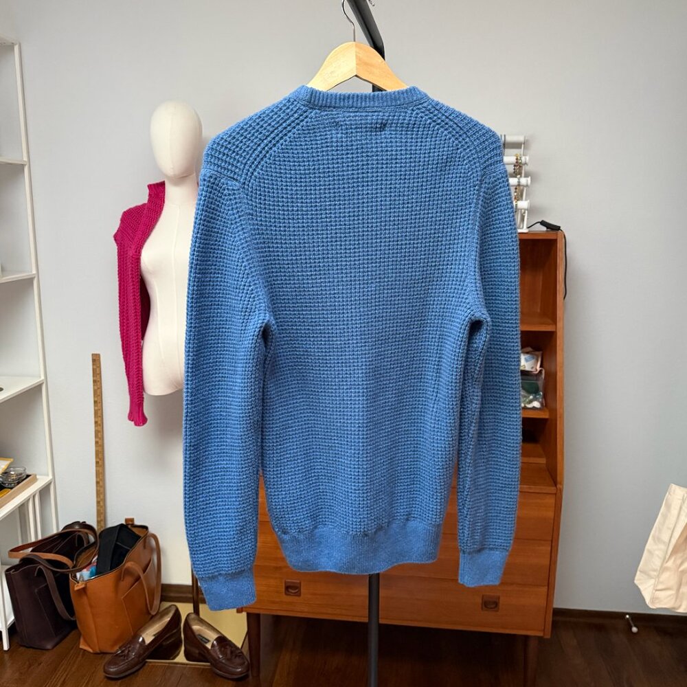 Outerknown Cashmere Cobalt Blue Waffle Knit Crew Neck Sweater Estimated Medium - Picture 4 of 5